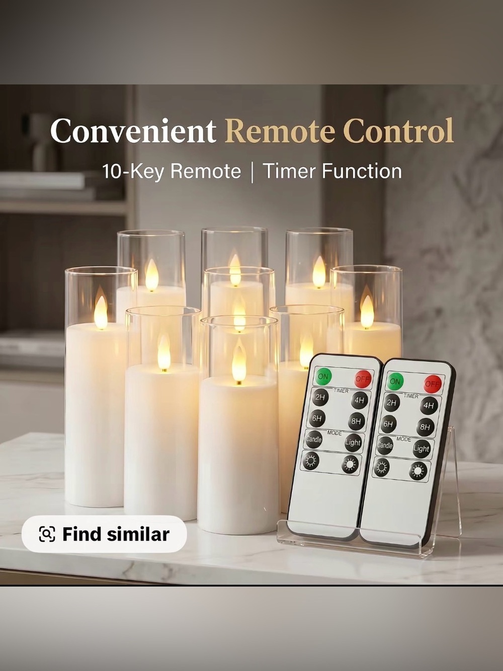 NIB Pure White Acrylic Flameless
LED Pillar Candles Set of 9 with Remote Control
